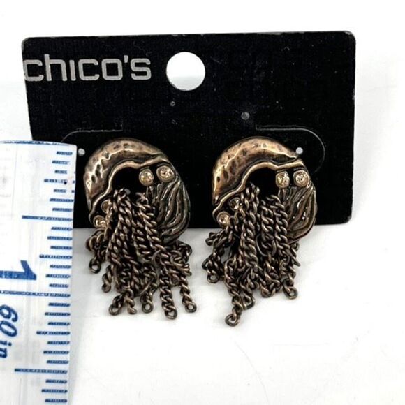 NWT Chico’s Fringe rhinestone earrings bronze 1.25” drop - Picture 2 of 3